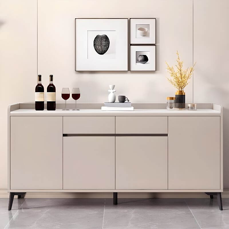 Modern Wood Sideboard with Stone Top in Gray Khaki and Walnut Finishes Main Product Image