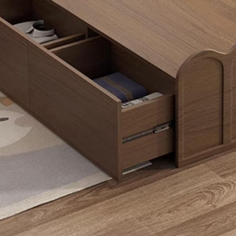 Modern Wood Storage Bed with Wave Design and Soft Upholstery