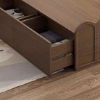 Modern Wood Storage Bed with Wave Design and Soft Upholstery
