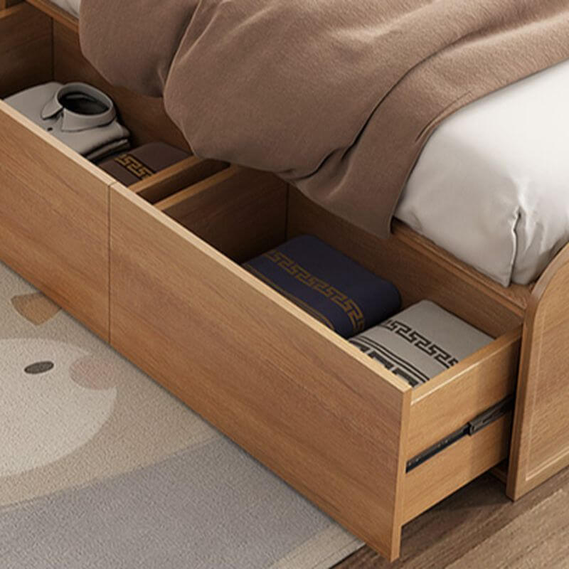 Modern Wood Storage Bed with Wave Design and Soft Upholstery