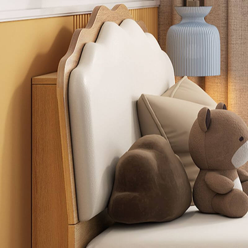 Modern Wood Storage Bed with Wave Design and Soft Upholstery