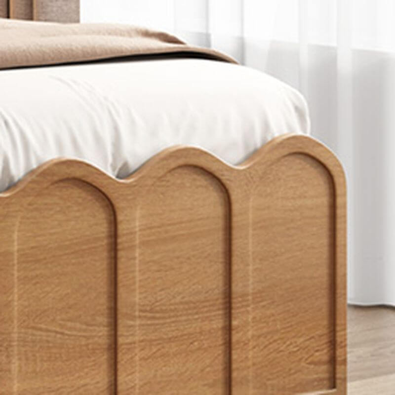 Modern Wood Storage Bed with Wave Design and Soft Upholstery