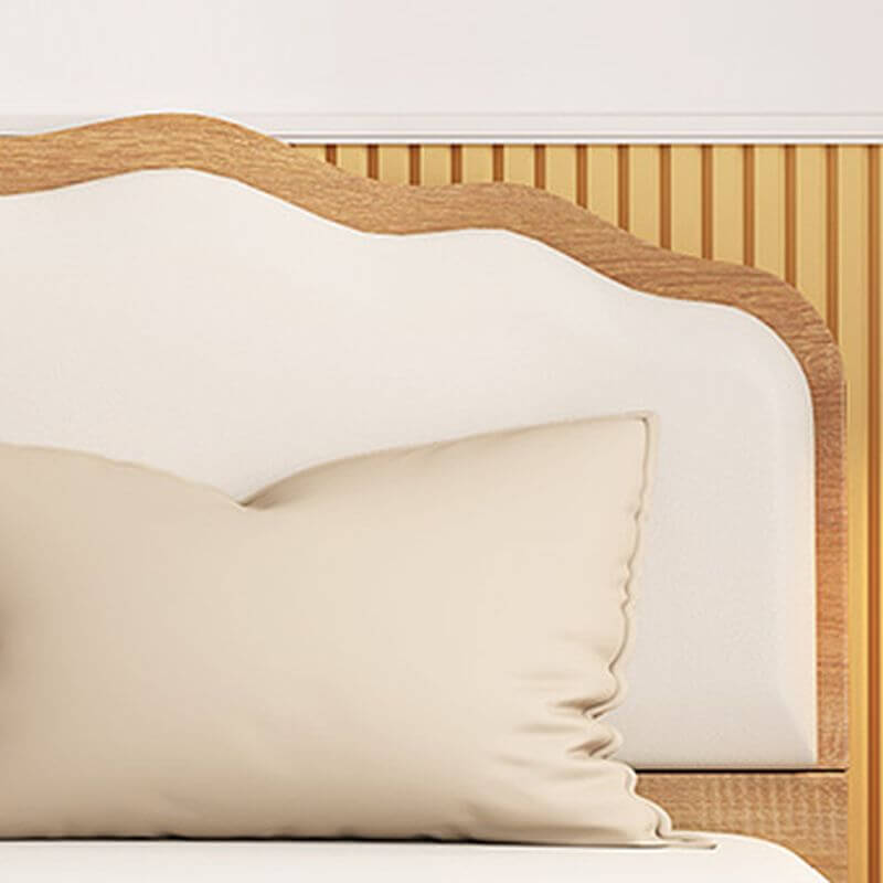 Modern Wood Storage Bed with Wave Design and Soft Upholstery