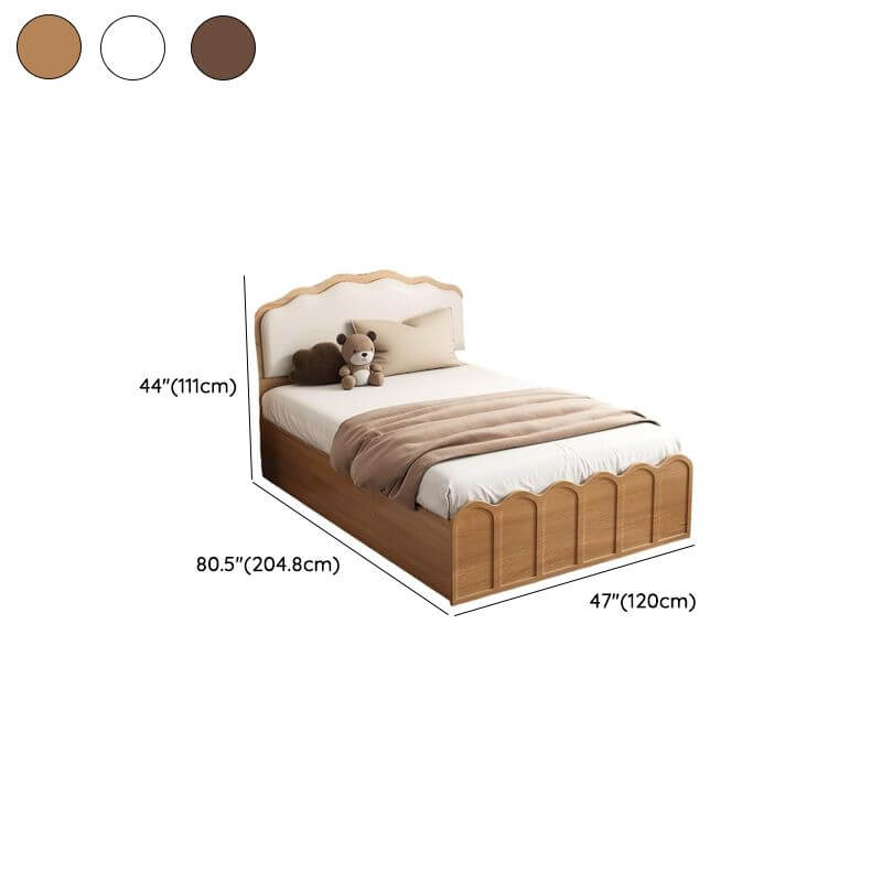 Modern Wood Storage Bed with Wave Design and Soft Upholstery Dimensions