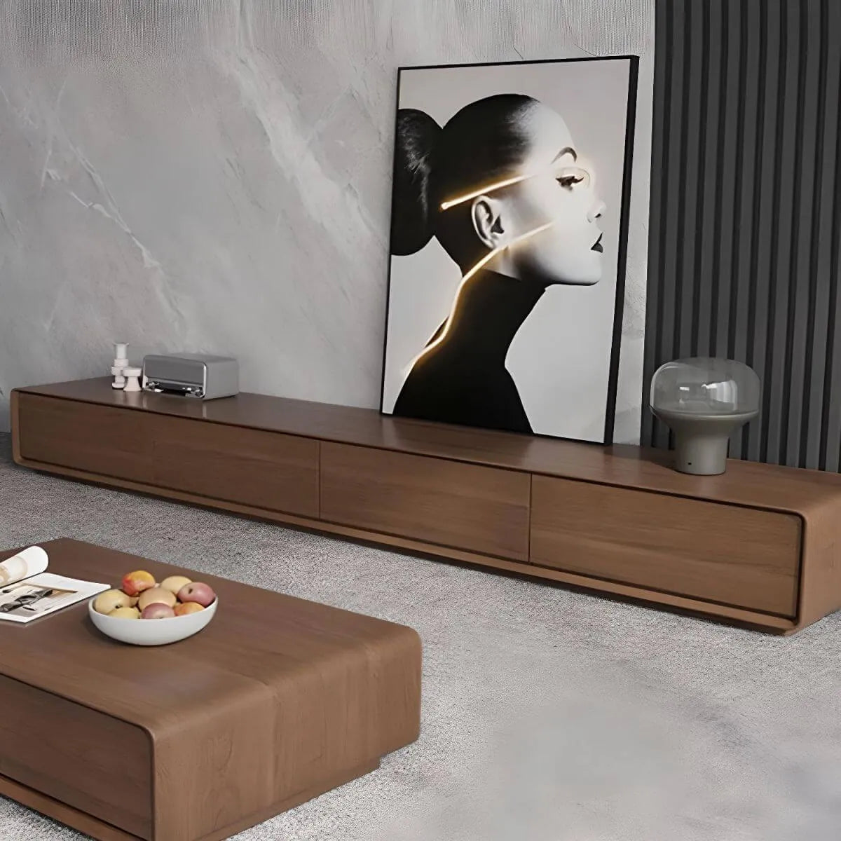 Modern Wood TV Stand with Drawers – Low Profile Media Console Secondary image