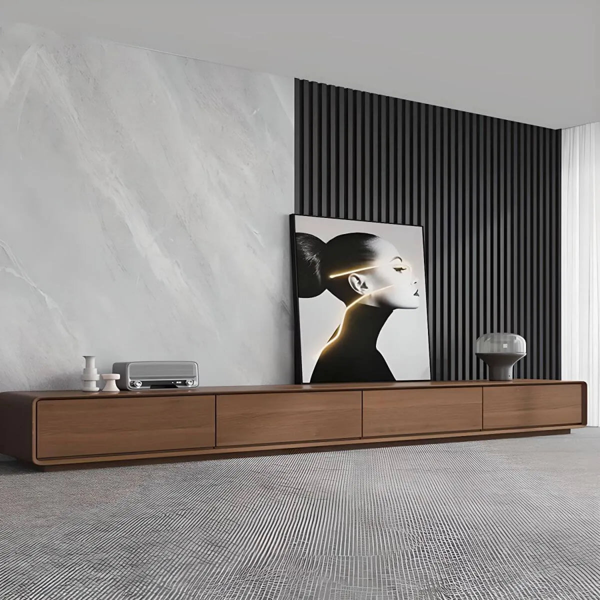 Modern Wood TV Stand with Drawers – Low Profile Media Console
