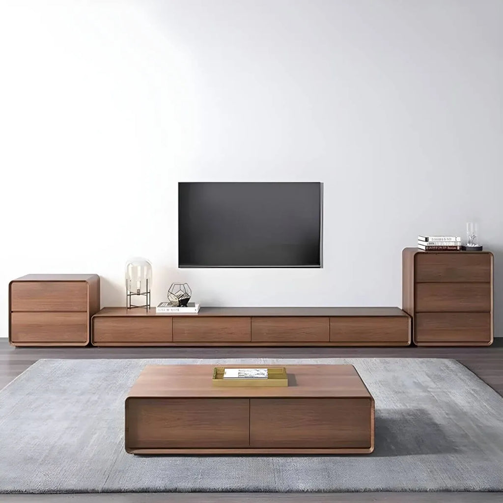 Modern Wood TV Stand with Drawers – Low Profile Media Console
