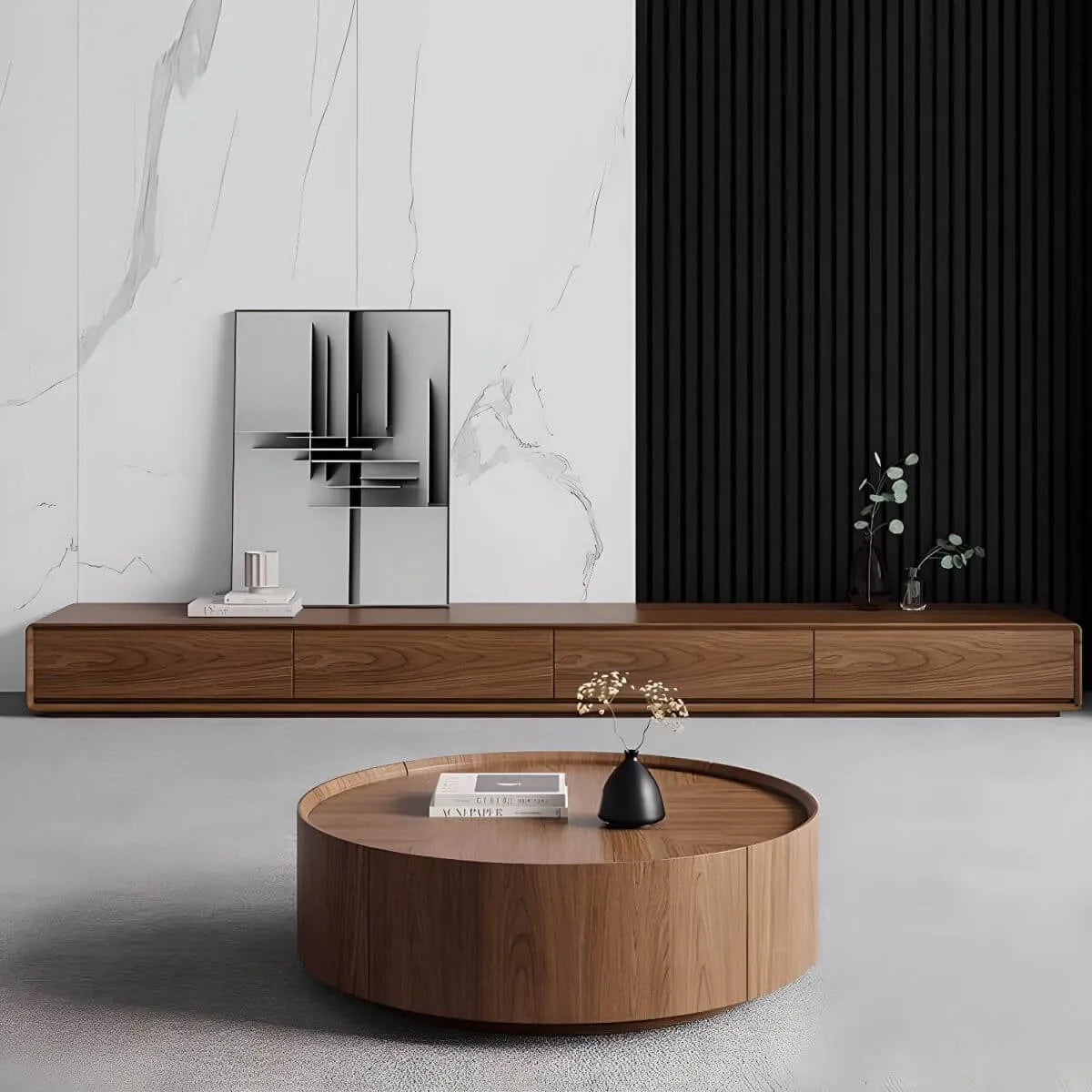Modern Wood TV Stand with Drawers – Low Profile Media Console Main Product Image Main image