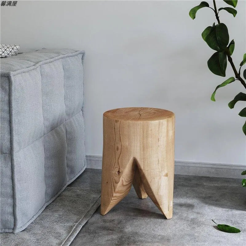 Modern Wood Utility Stools in Black & Natural – Solid Pine Accent Seating