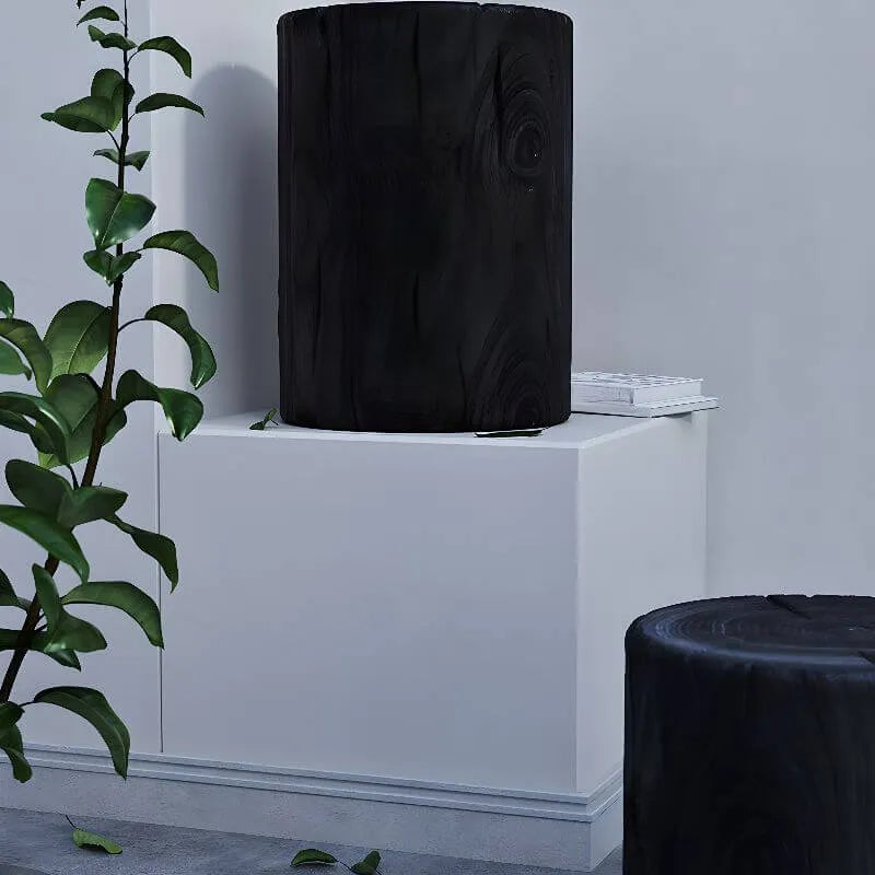 Modern Wood Utility Stools in Black & Natural – Solid Pine Accent Seating