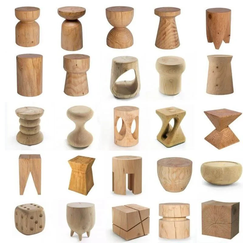 Modern Wood Utility Stools in Black & Natural – Solid Pine Accent Seating