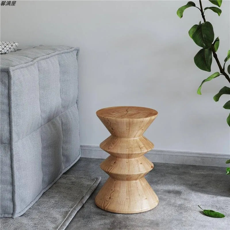 Modern Wood Utility Stools in Black & Natural – Solid Pine Accent Seating