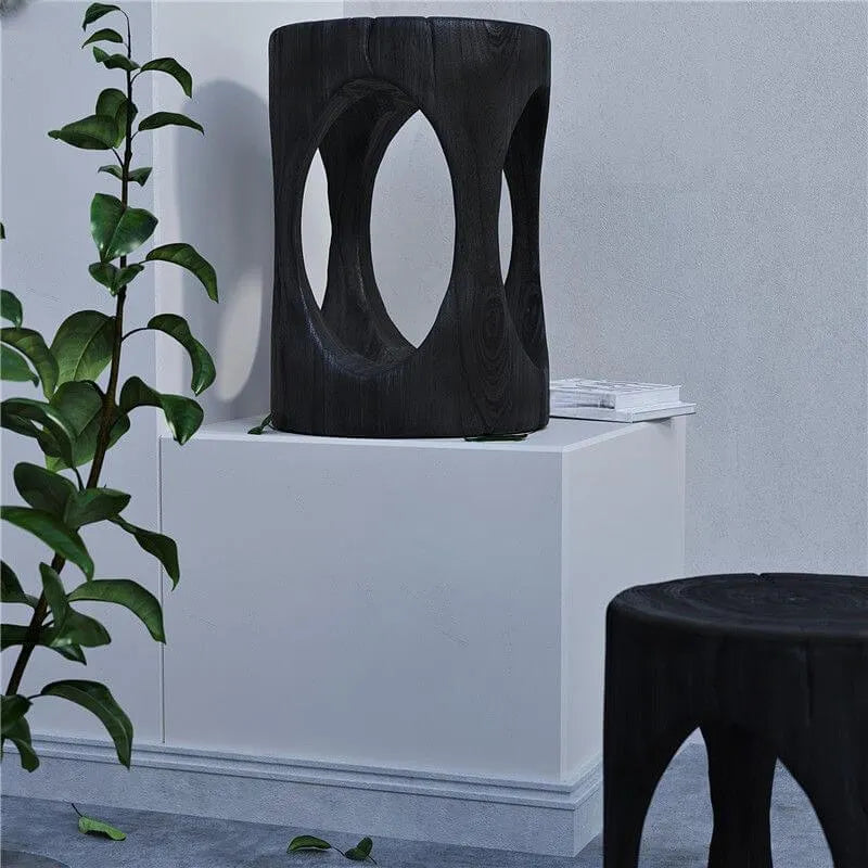 Modern Wood Utility Stools in Black & Natural – Solid Pine Accent Seating