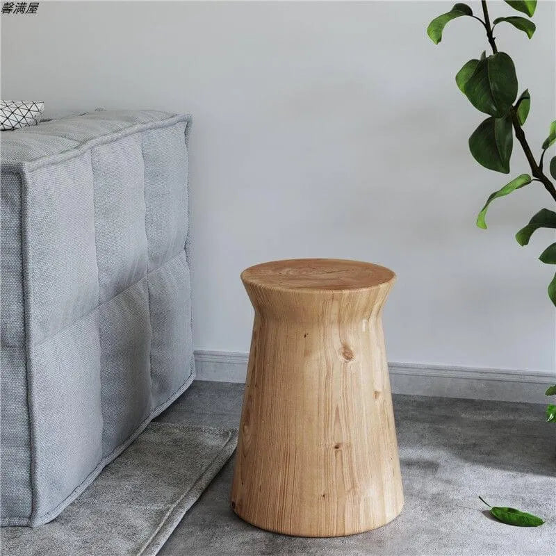 Modern Wood Utility Stools in Black & Natural – Solid Pine Accent Seating