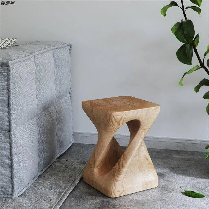 Modern Wood Utility Stools in Black & Natural – Solid Pine Accent Seating