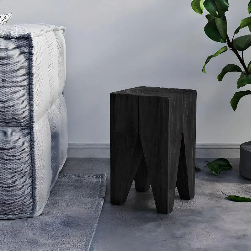 Modern Wood Utility Stools in Black & Natural – Solid Pine Accent Seating