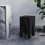 Modern Wood Utility Stools in Black & Natural – Solid Pine Accent Seating