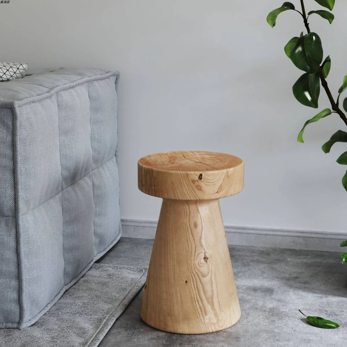 Modern Wood Utility Stools in Black & Natural – Solid Pine Accent Seating