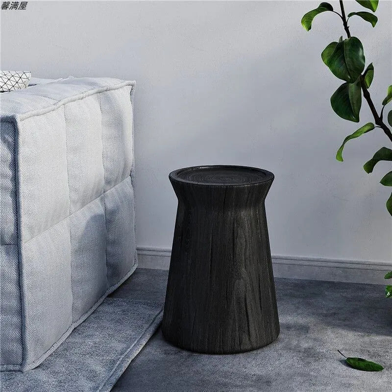 Modern Wood Utility Stools in Black & Natural – Solid Pine Accent Seating