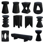 Modern Wood Utility Stools in Black & Natural – Solid Pine Accent Seating