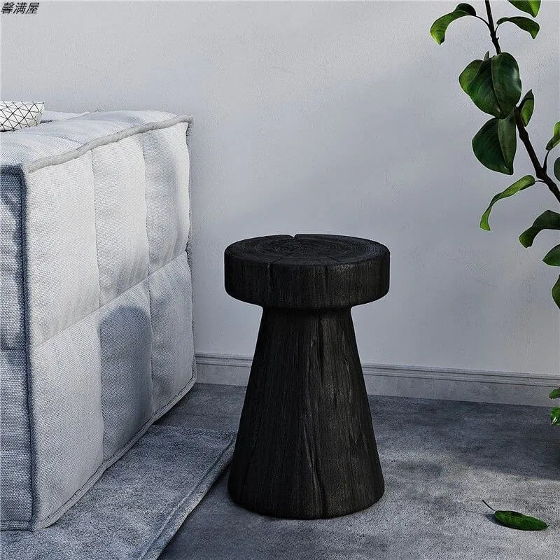 Modern Wood Utility Stools in Black & Natural – Solid Pine Accent Seating