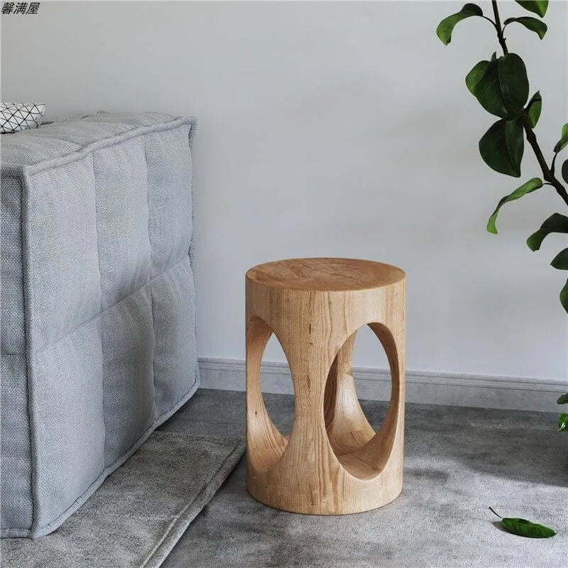 Modern Wood Utility Stools in Black & Natural – Solid Pine Accent Seating