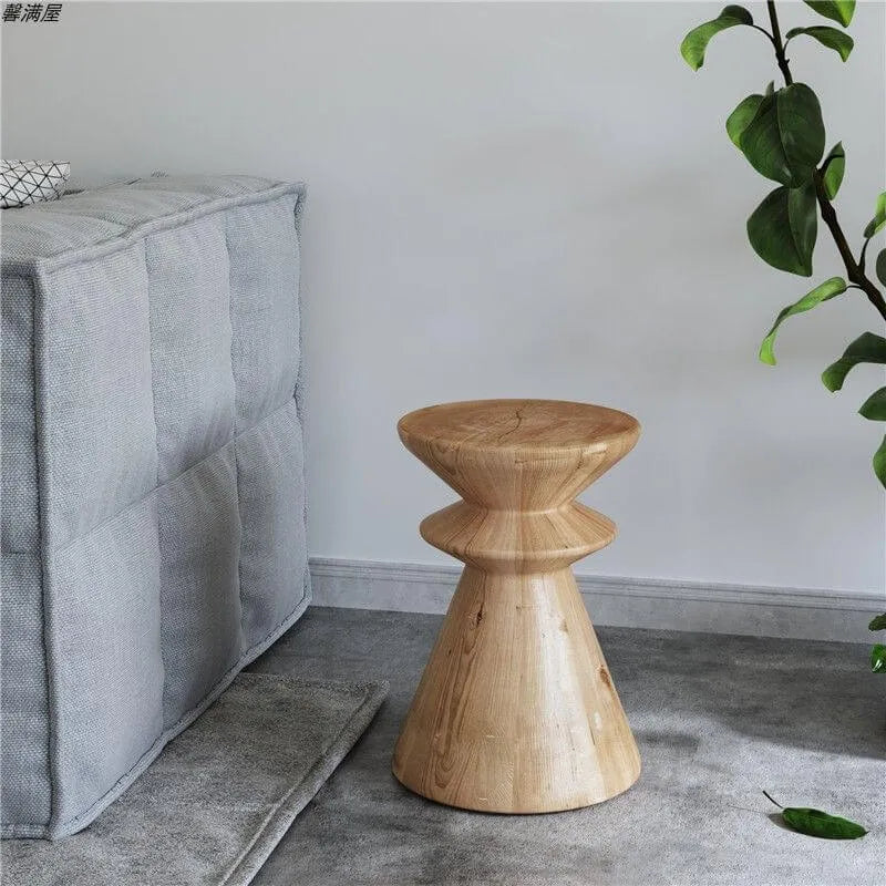 Modern Wood Utility Stools in Black & Natural – Solid Pine Accent Seating