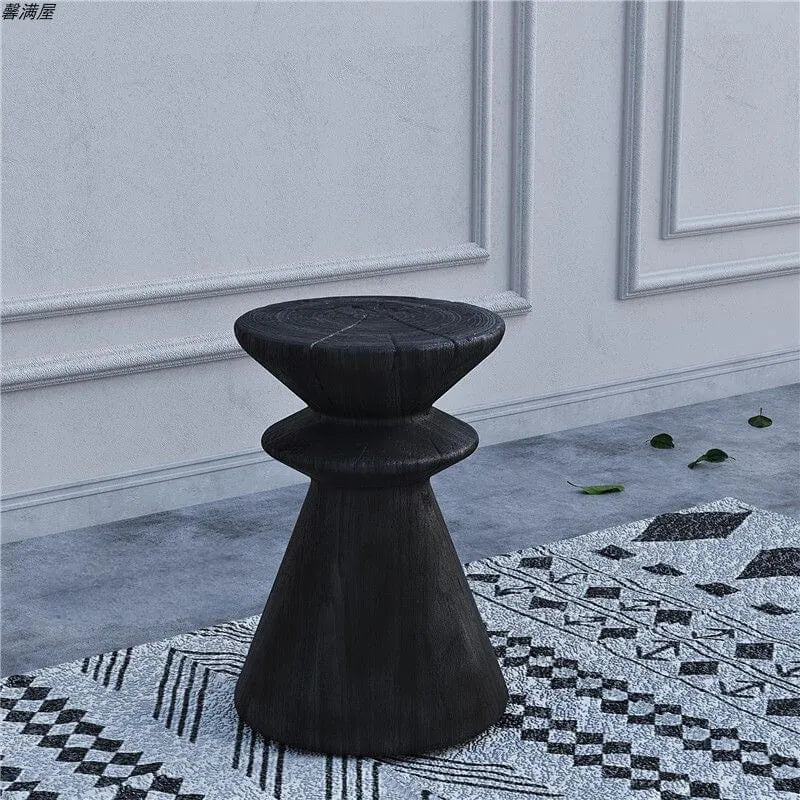 Modern Wood Utility Stools in Black & Natural – Solid Pine Accent Seating