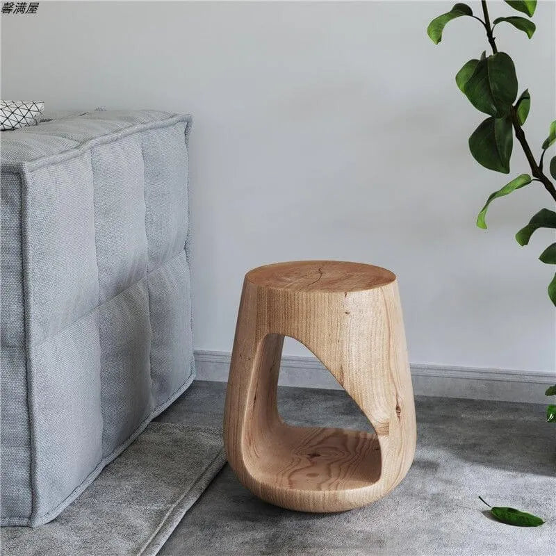 Modern Wood Utility Stools in Black & Natural – Solid Pine Accent Seating