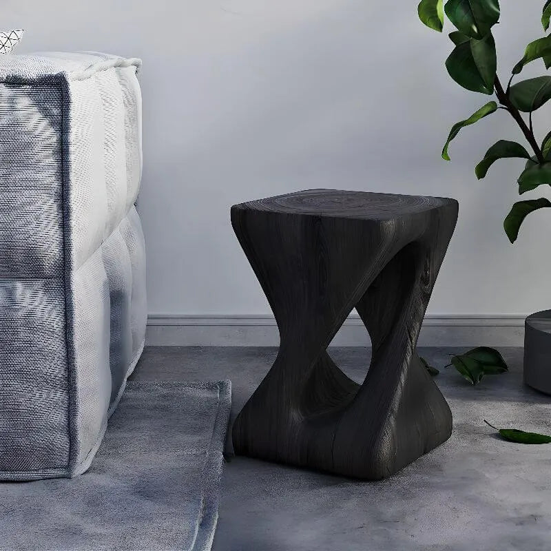 Modern Wood Utility Stools in Black & Natural – Solid Pine Accent Seating