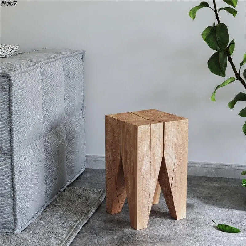 Modern Wood Utility Stools in Black & Natural – Solid Pine Accent Seating