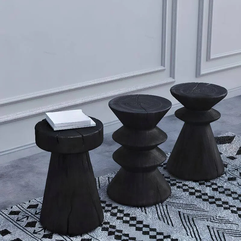 Modern Wood Utility Stools in Black & Natural – Solid Pine Accent Seating Main Product Image Image principale du produit