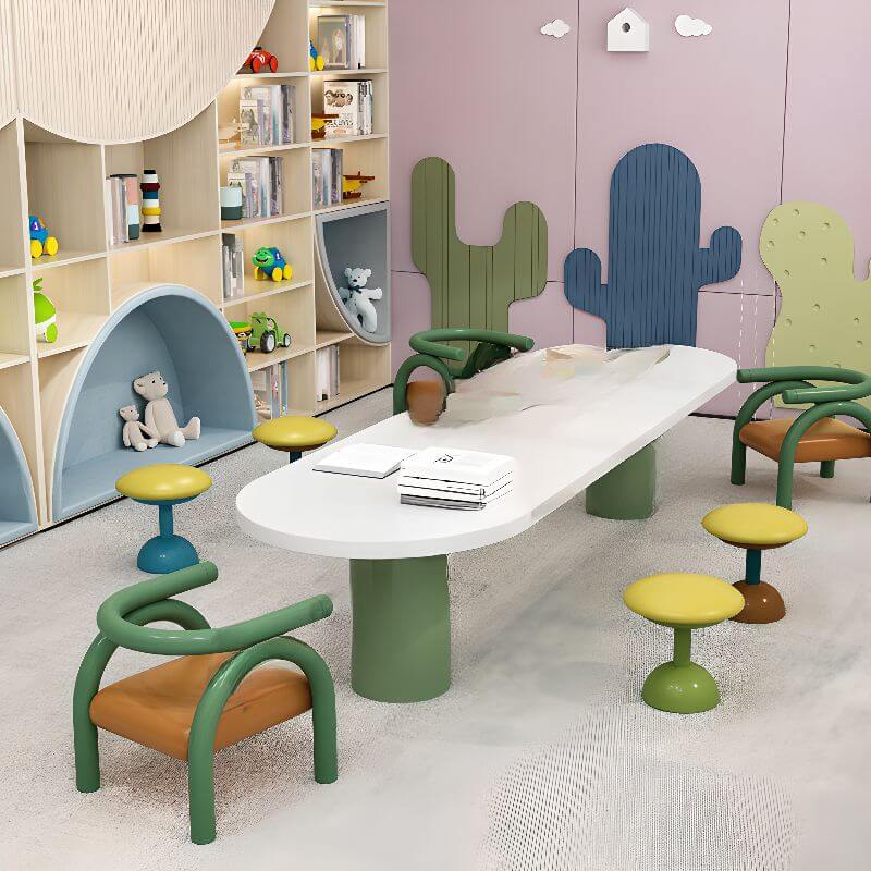 Modern Wood Writing Desk - White & Green Finish