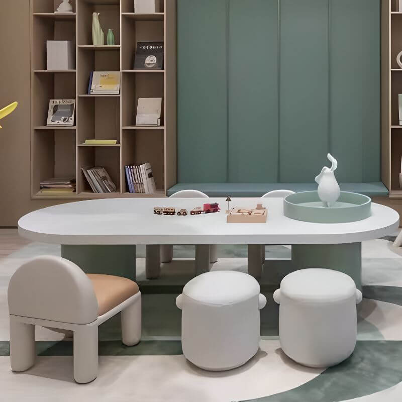 Modern Wood Writing Desk - White & Green Finish Main Product Image