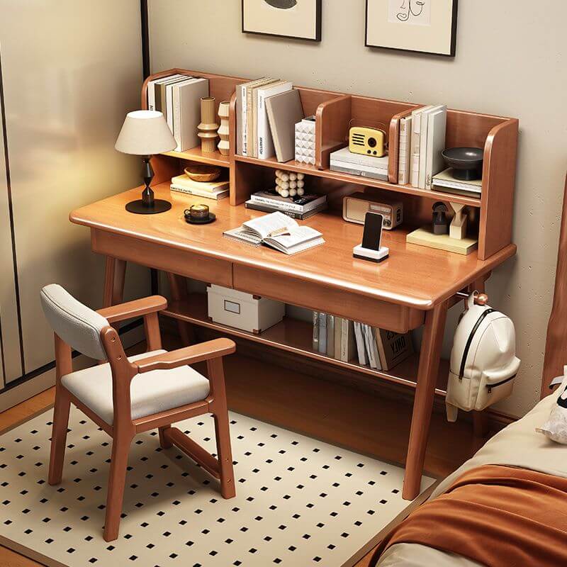 Modern Wood Writing Desk with Open Shelves and Storage - Kids Desk