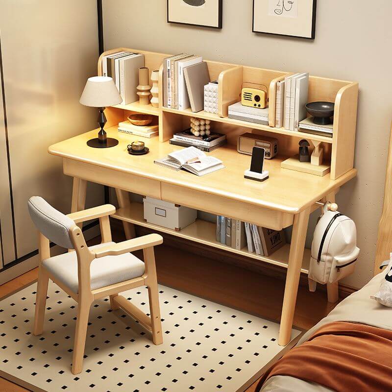 Modern Wood Writing Desk with Open Shelves and Storage - Kids Desk