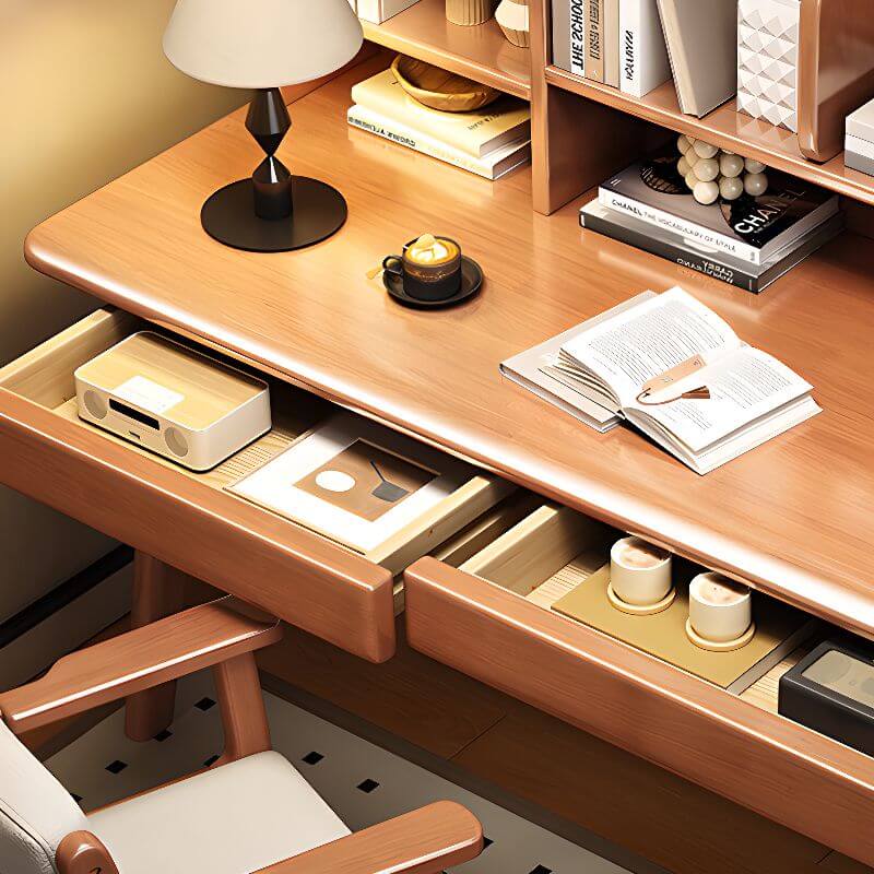 Modern Wood Writing Desk with Open Shelves and Storage - Kids Desk