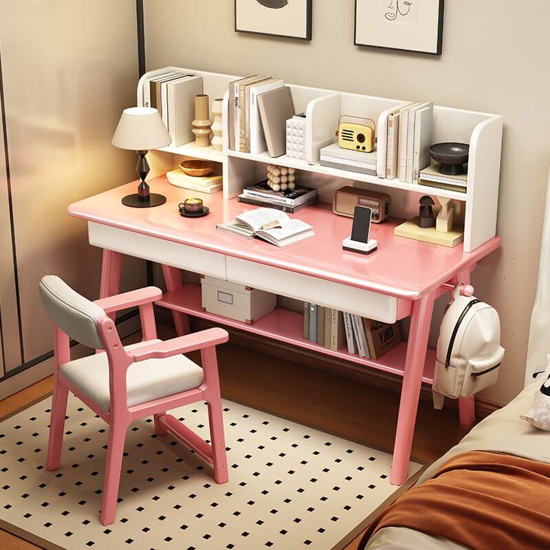 Modern Wood Writing Desk with Open Shelves and Storage - Kids Desk