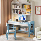 Modern Wood Writing Desk with Open Shelves and Storage Options