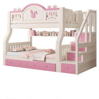 Modern Wooden Animal-Themed Bunk Bed with Stairs, Storage & Rabbit Motif