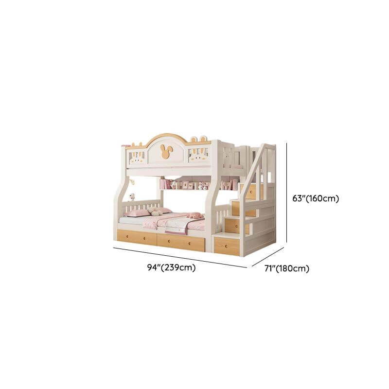 Modern Wooden Animal-Themed Bunk Bed with Stairs, Storage & Rabbit Motif Dimensions