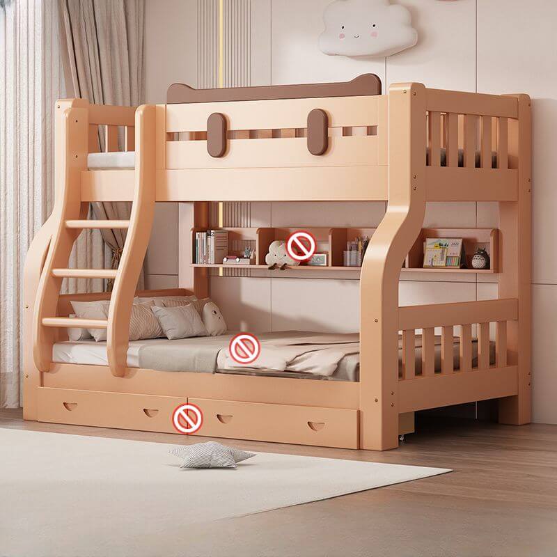 Modern Wooden Bunk Bed with Drawer, Bookshelf & Ladder Main image