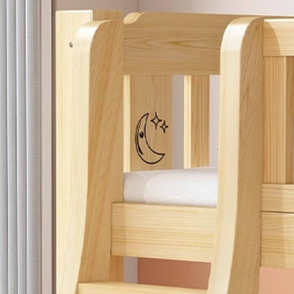 Modern Wooden Bunk Bed with Ladder and Mattress