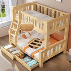 Modern Wooden Bunk Bed with Ladder and Mattress