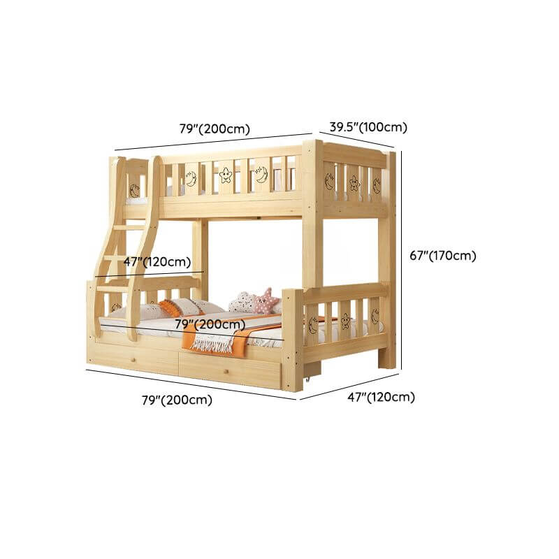 Modern Wooden Bunk Bed with Ladder and Mattress Dimensions
