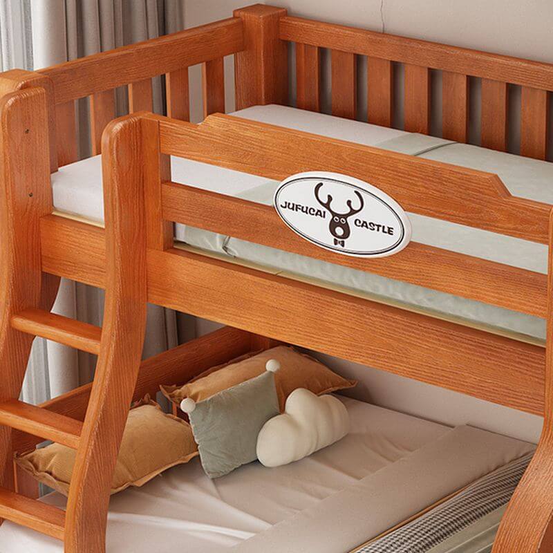 Modern Wooden Bunk Bed with Ladder, Guardrails and Drawer