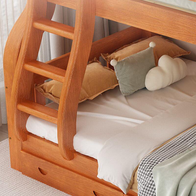 Modern Wooden Bunk Bed with Ladder, Guardrails and Drawer