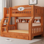 Modern Wooden Bunk Bed with Ladder, Guardrails and Drawer