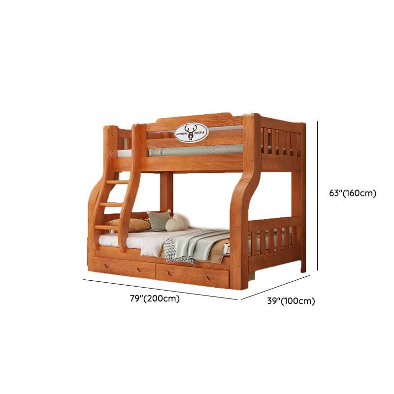 Modern Wooden Bunk Bed with Ladder, Guardrails and Drawer Dimensions