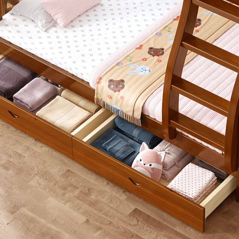 Modern Wooden Bunk Bed with Ladder, Guardrails & Two Mattresses